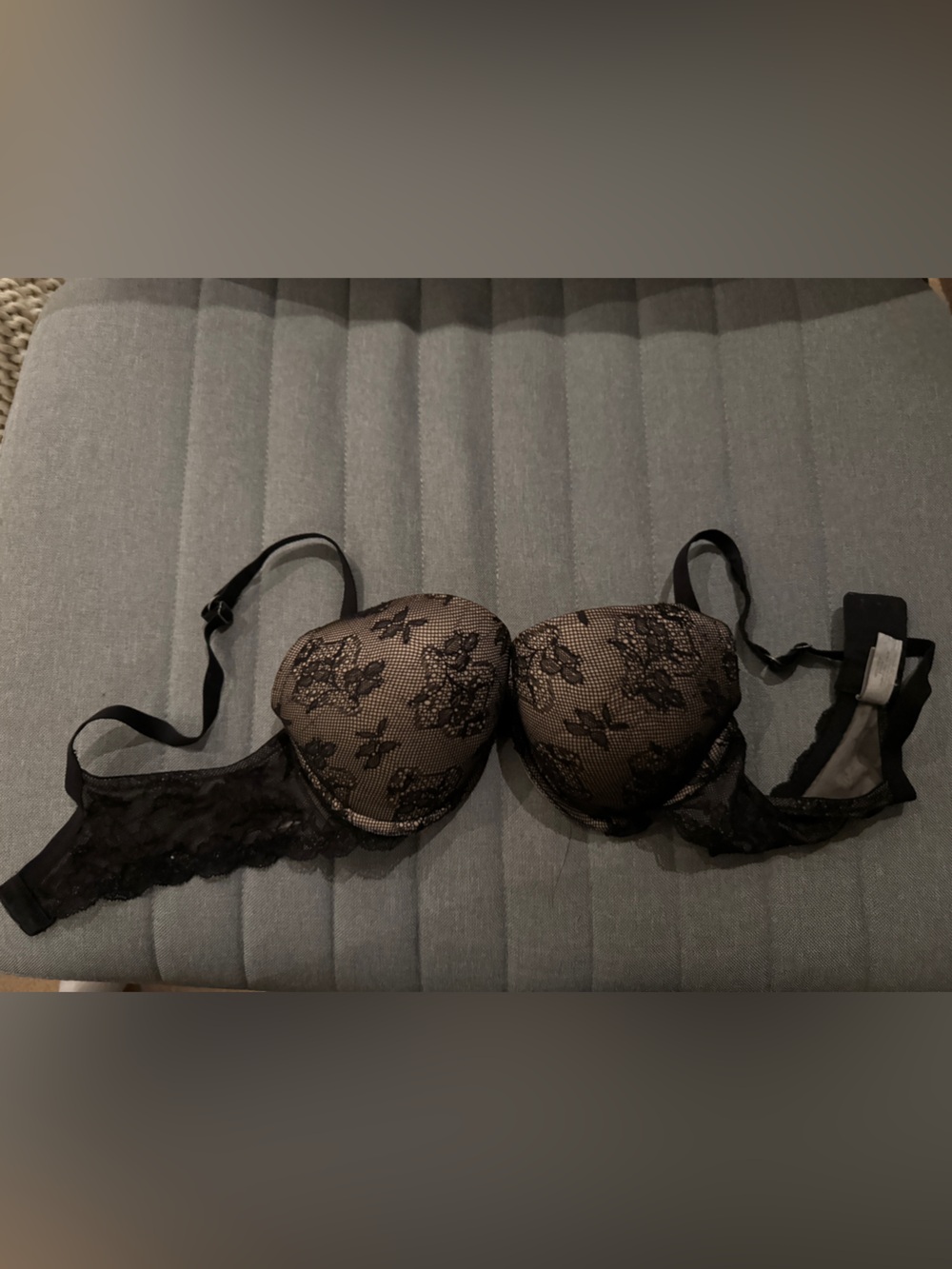 Victoria's Secret Black Lace Over Nude Push-Up Bra